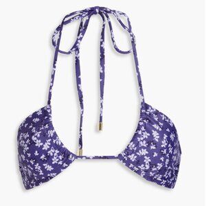 PEONY SWIMWEAR Ruched floral-print stretch-ECONYL halterneck bikini top Size XL